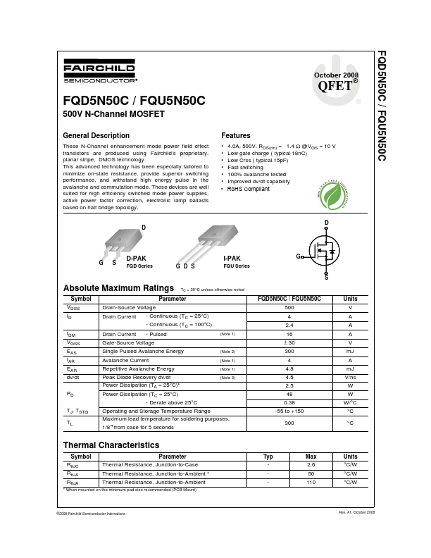 FQU5N50C Fairchild Semiconductor
