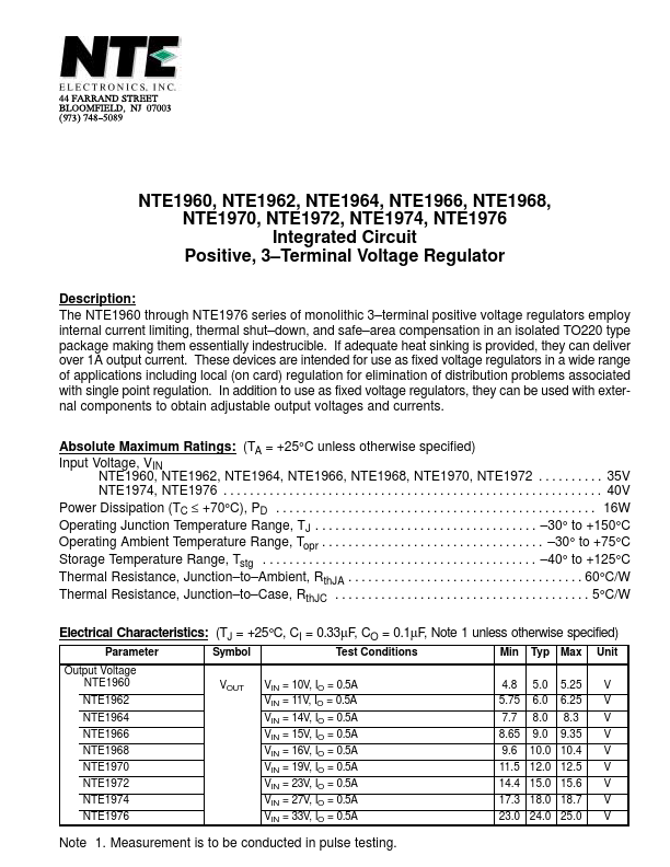 <?=NTE1976?> डेटा पत्रक पीडीएफ