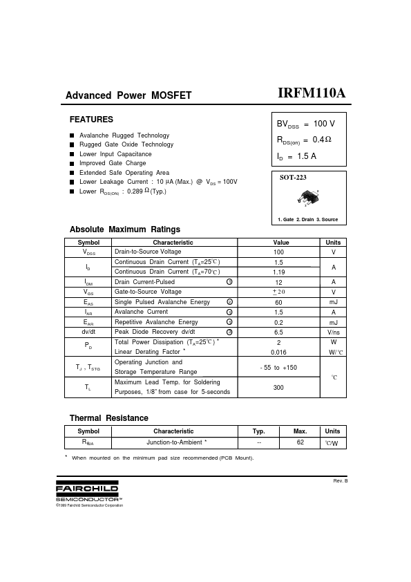 <?=IRFM110A?> डेटा पत्रक पीडीएफ