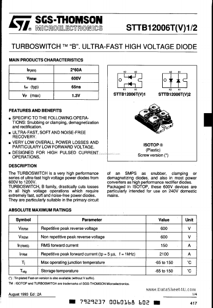 STTB12006TV2 ST Microelectronics