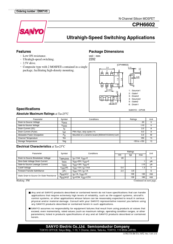 CPH6602 Sanyo Semiconductor Corporation