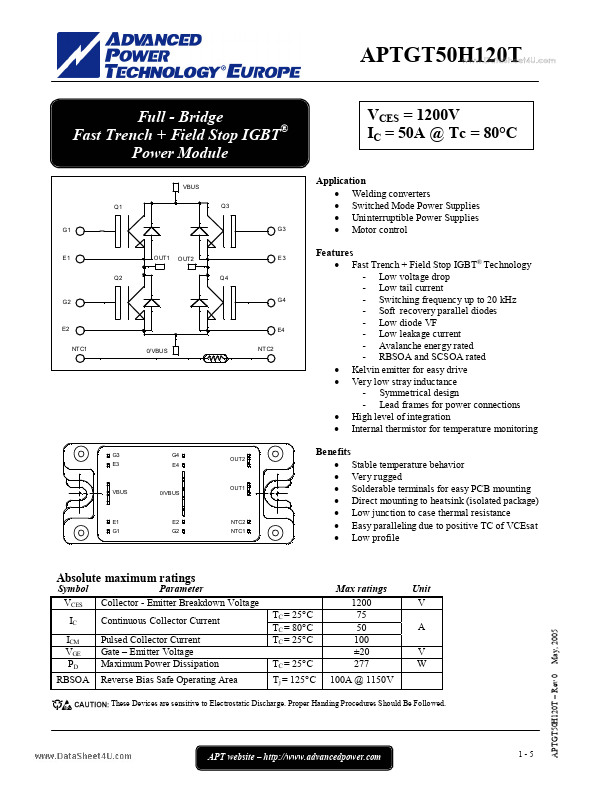 <?=APTGT50H120T?> डेटा पत्रक पीडीएफ