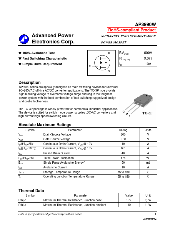 AP3990W Advanced Power Electronics