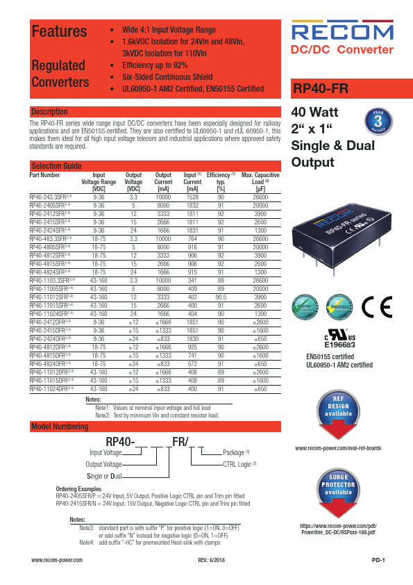 RP40-4805SFR RECOM