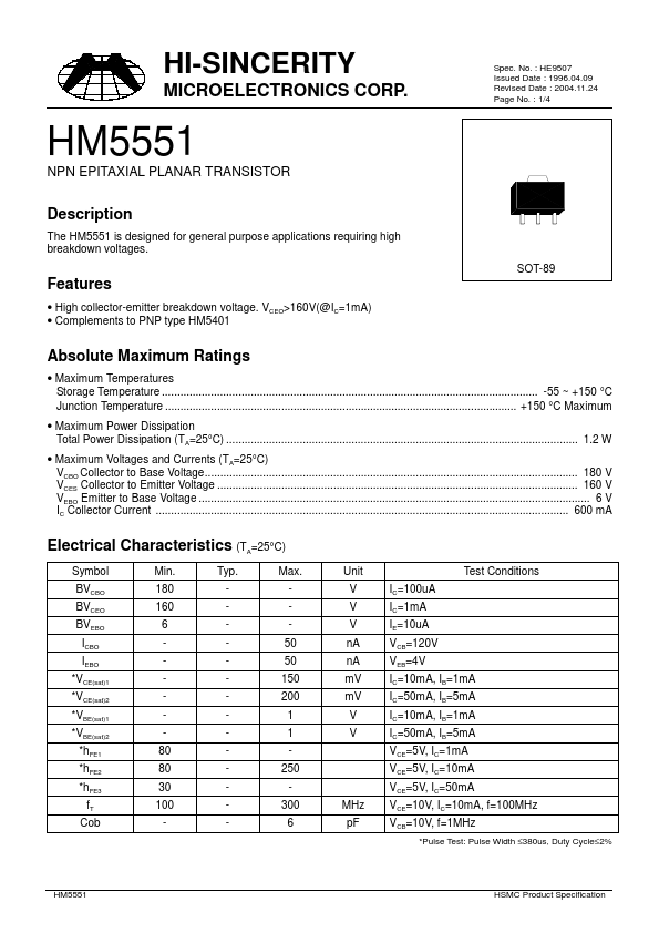 HM5551 Hi-Sincerity Mocroelectronics