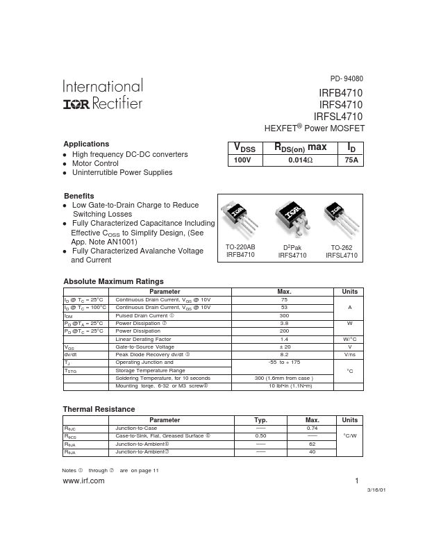 IRFB4710 International Rectifier