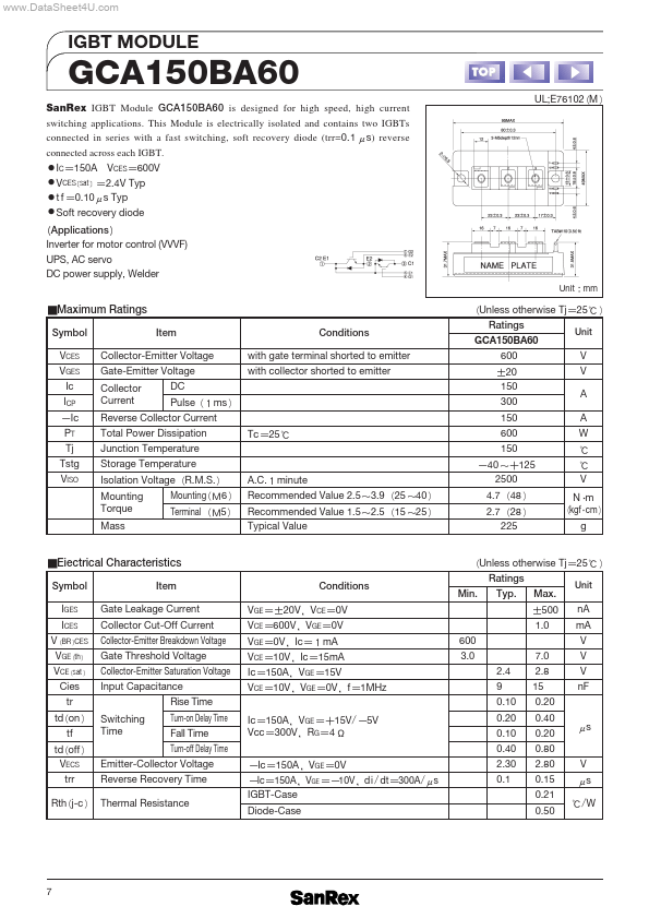 <?=GCA150BA60?> डेटा पत्रक पीडीएफ