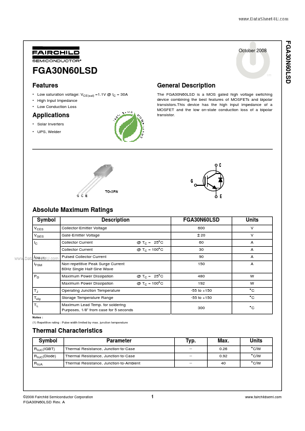 <?=FGA30N60LSD?> डेटा पत्रक पीडीएफ