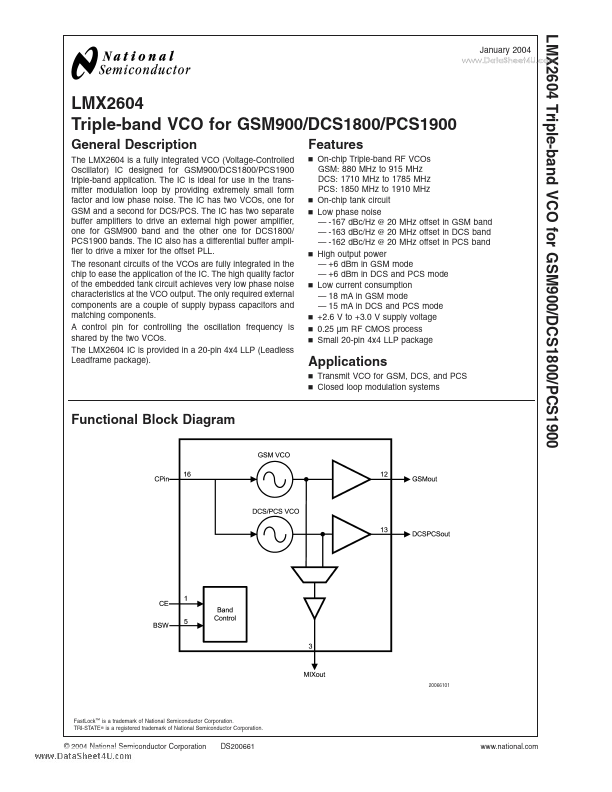 <?=LMX2604?> डेटा पत्रक पीडीएफ