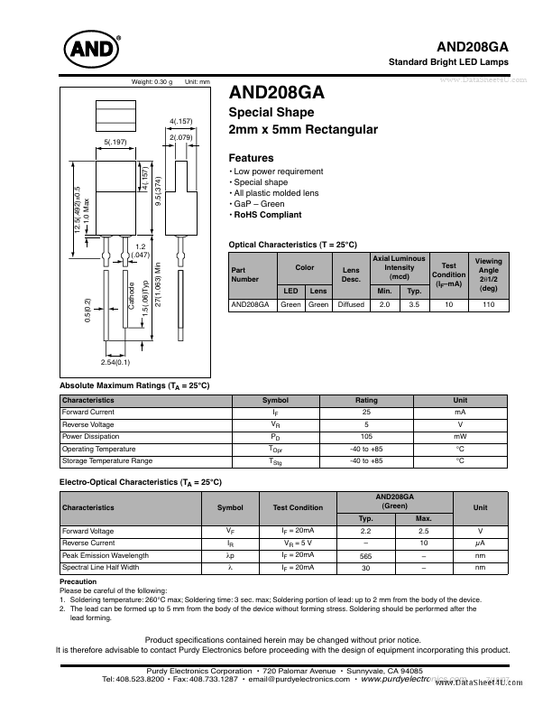 <?=AND208GA?> डेटा पत्रक पीडीएफ