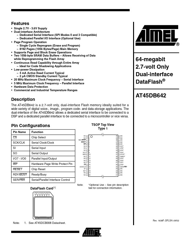 <?=AT45DB642?> डेटा पत्रक पीडीएफ