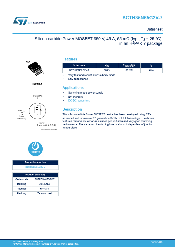 <?=SCTH35N65G2V-7?> डेटा पत्रक पीडीएफ