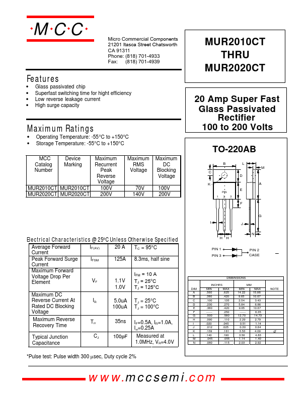 MUR2020CT Micro Commercial Components
