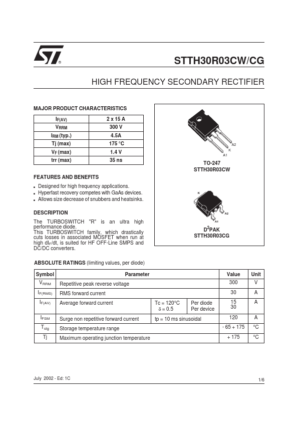 STTH30R03CW ST Microelectronics