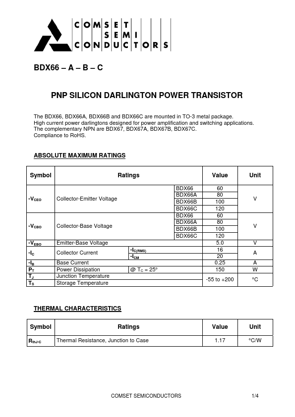 BDX66A Comset Semiconductors