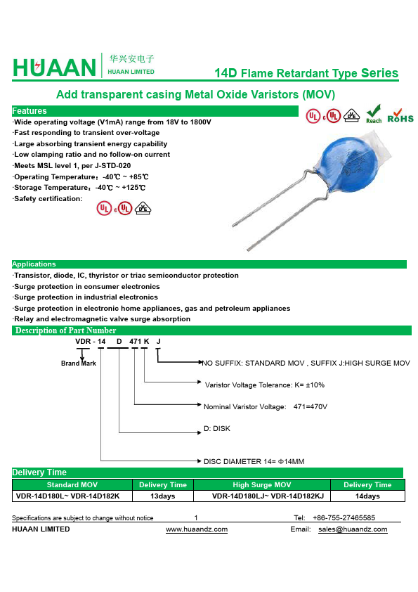 <?=VDR-14D560K?> डेटा पत्रक पीडीएफ