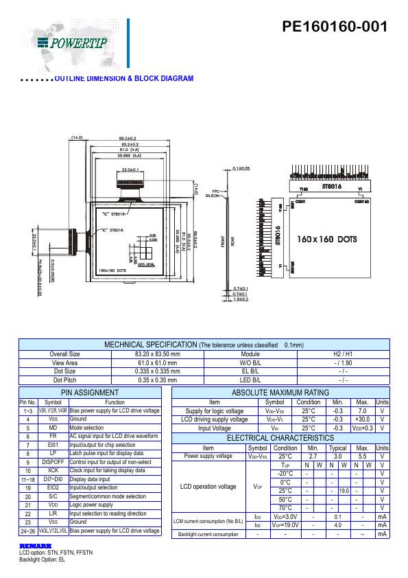 PE160160-001 Powertip Technology