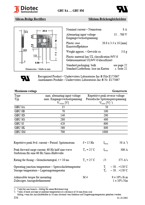 GBU8G Diotec Semiconductor