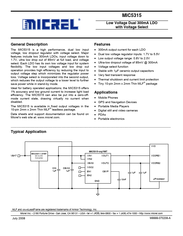 MIC5315 Micrel Semiconductor