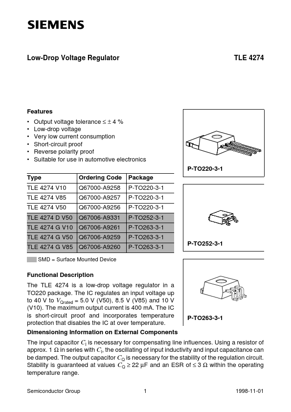 TLE4274 Siemens Semiconductor Group