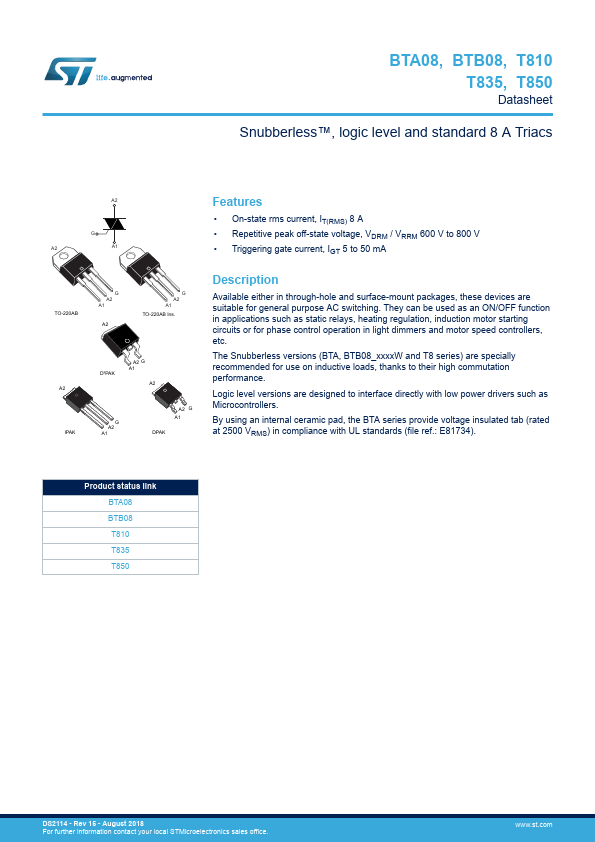 BTA08-600C STMicroelectronics