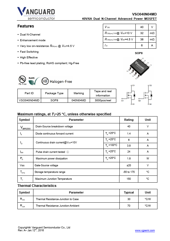 VSO040N04MD Vanguard Semiconductor