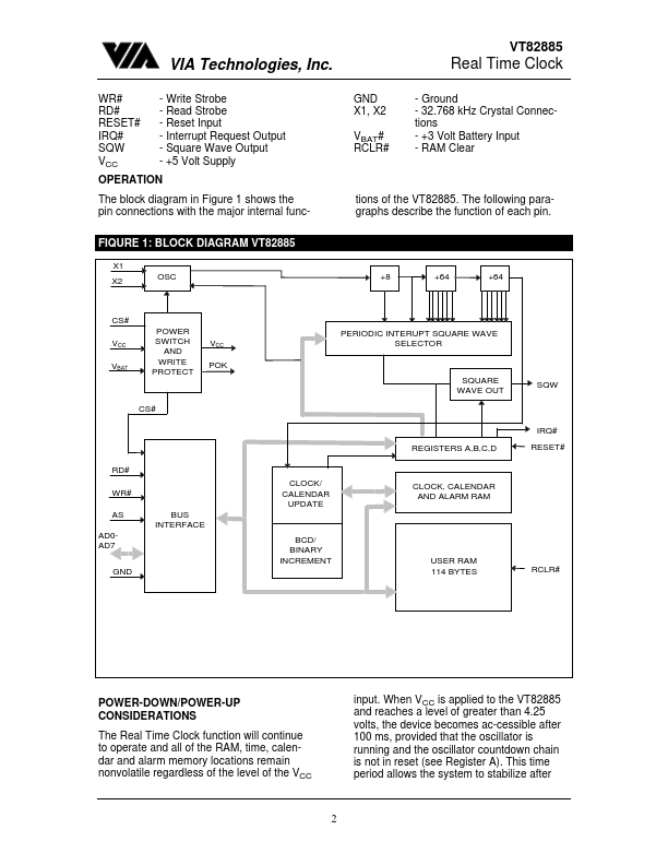 VT82885 Datasheet - Real Time Clock