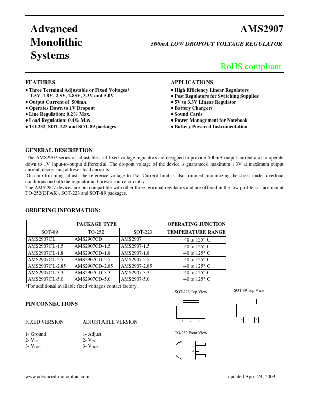 AMS2907 Advanced Monolithic Systems