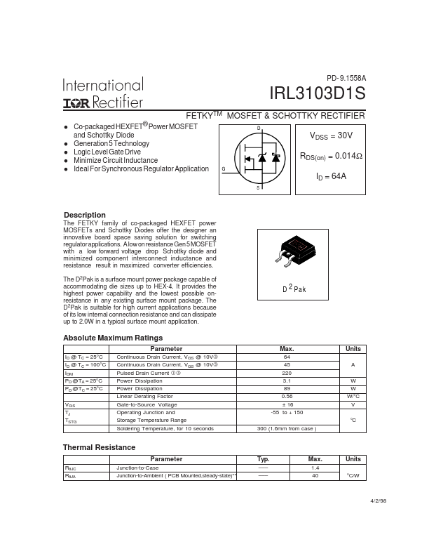 <?=IRL3103D1S?> डेटा पत्रक पीडीएफ