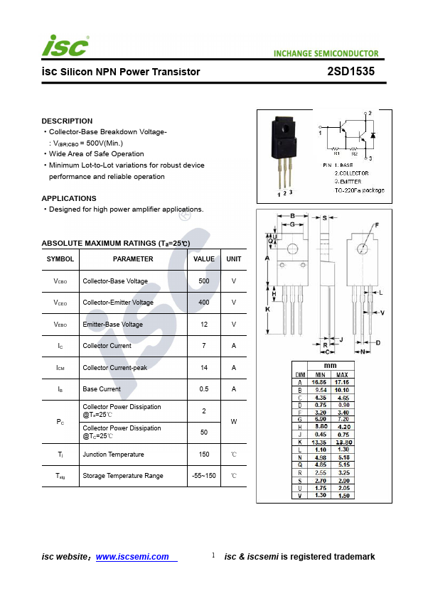 2SD1535 INCHANGE