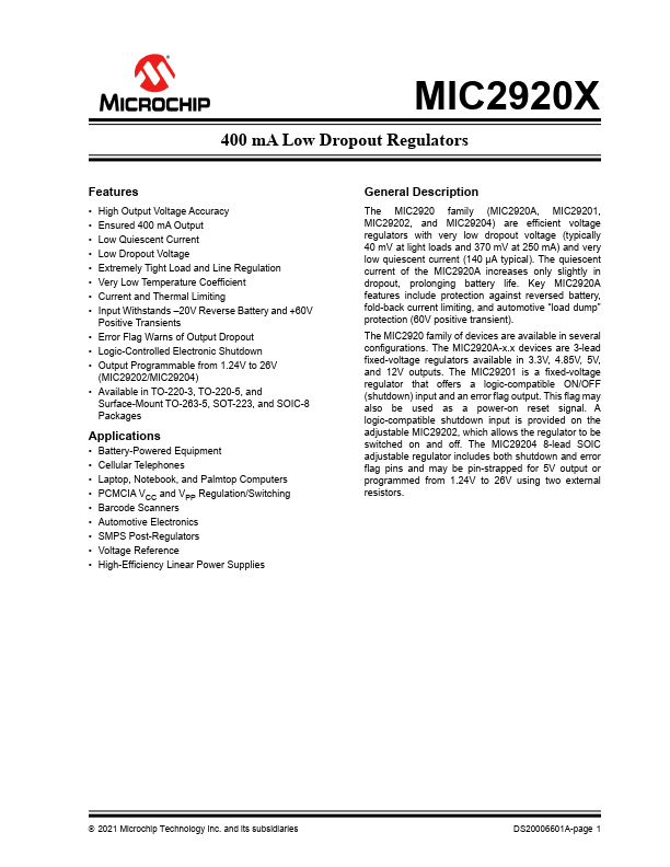 MIC2920A Microchip