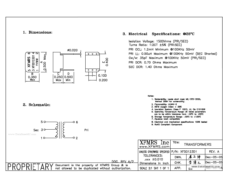 XF00123D1 XFMRS