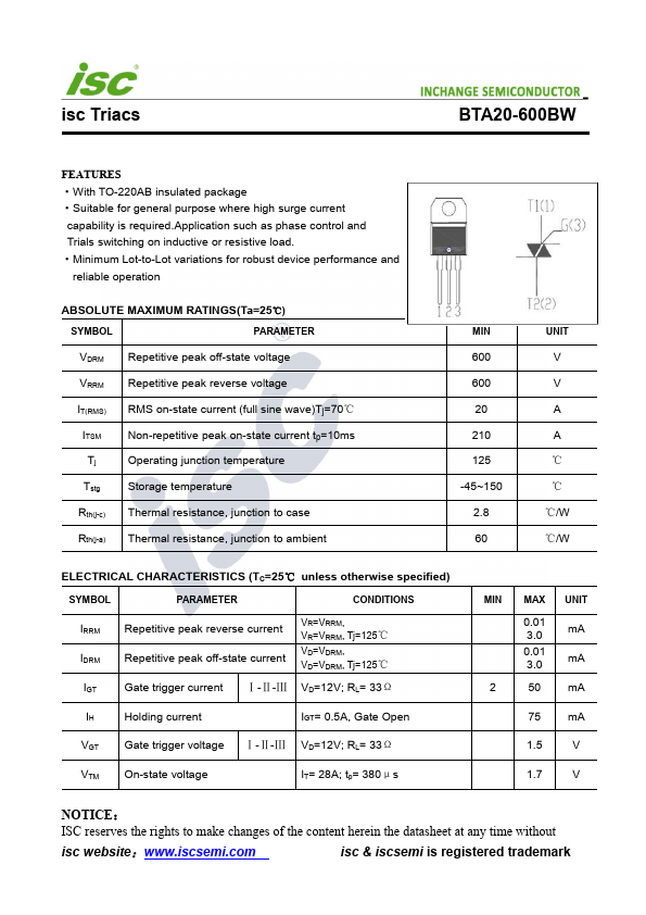 BTA20-600BW Inchange Semiconductor