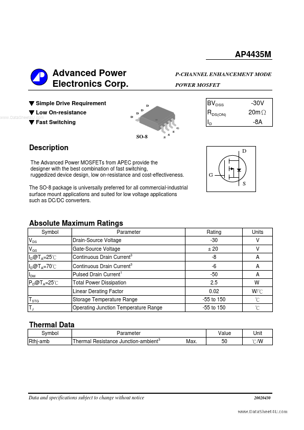 AP4435M Advanced Power Electronics