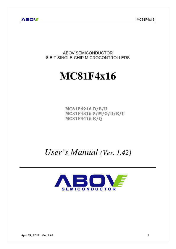 MC81F4316G ABOV SEMICONDUCTOR