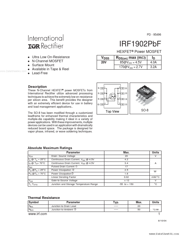 <?=IRF1902PBF?> डेटा पत्रक पीडीएफ