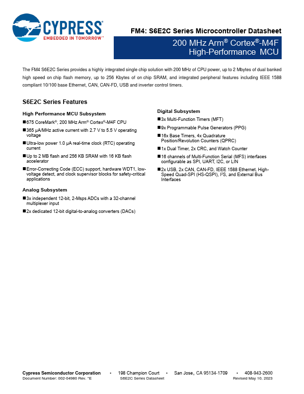 S6E2C29JHA Cypress Semiconductor