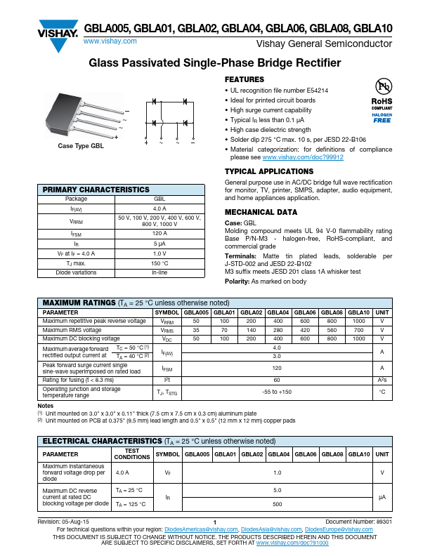 GBLA01 Vishay Siliconix