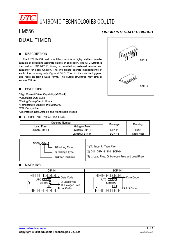 LM556 Unisonic Technologies