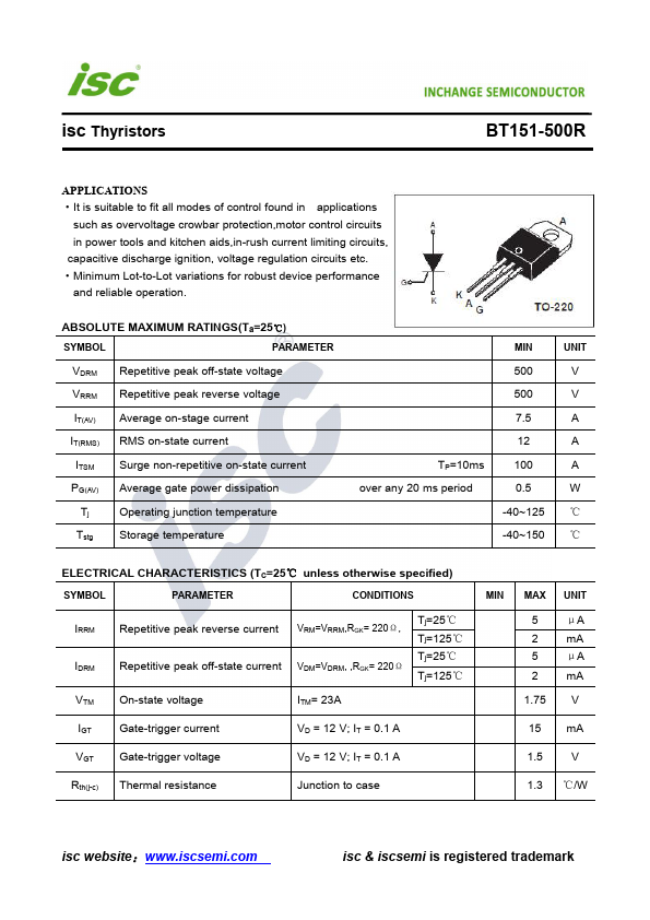 BT151-500R Inchange Semiconductor