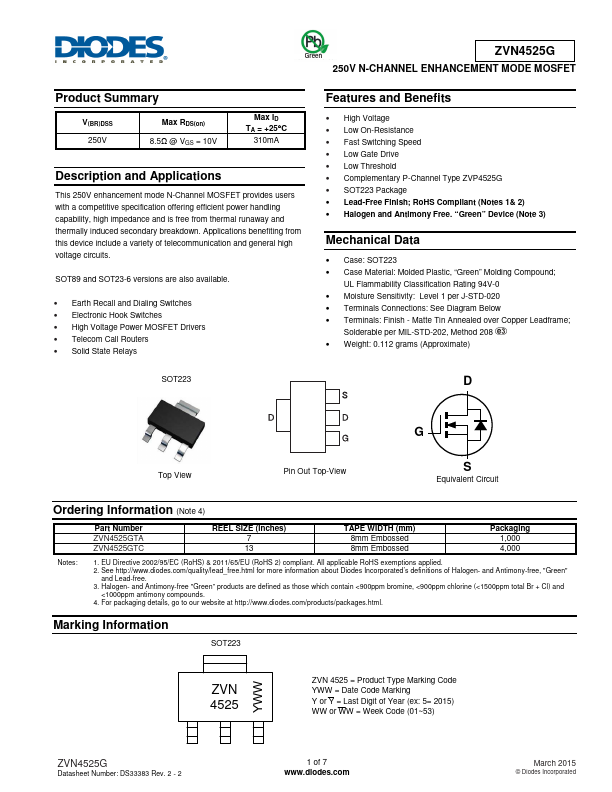 ZVN4525G Diodes