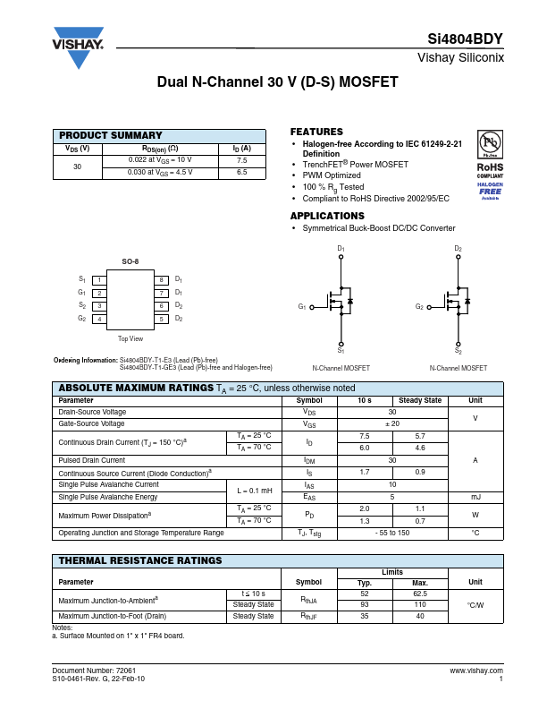 <?=SI4804BDY?> डेटा पत्रक पीडीएफ