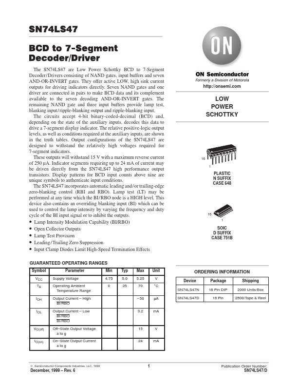 74LS47 ON Semiconductor