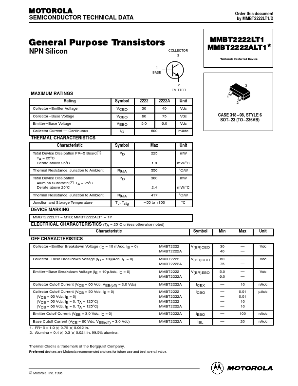 MMBT2222LT1 Motorola