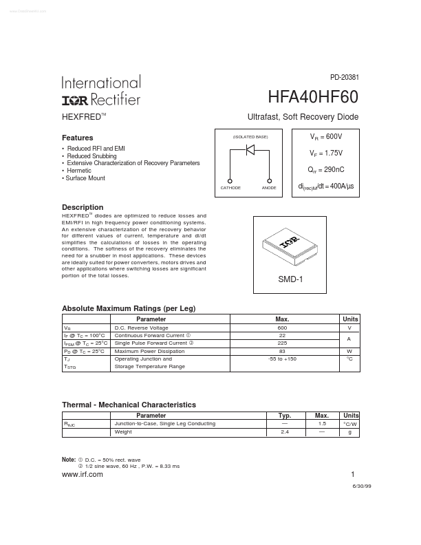 HFA40HF60 International Rectifier
