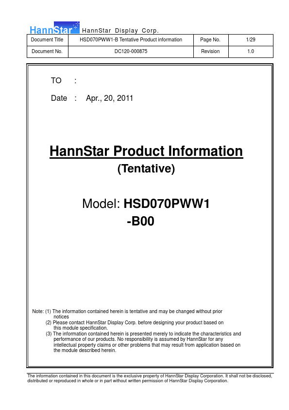 HSD070PWW1-B00