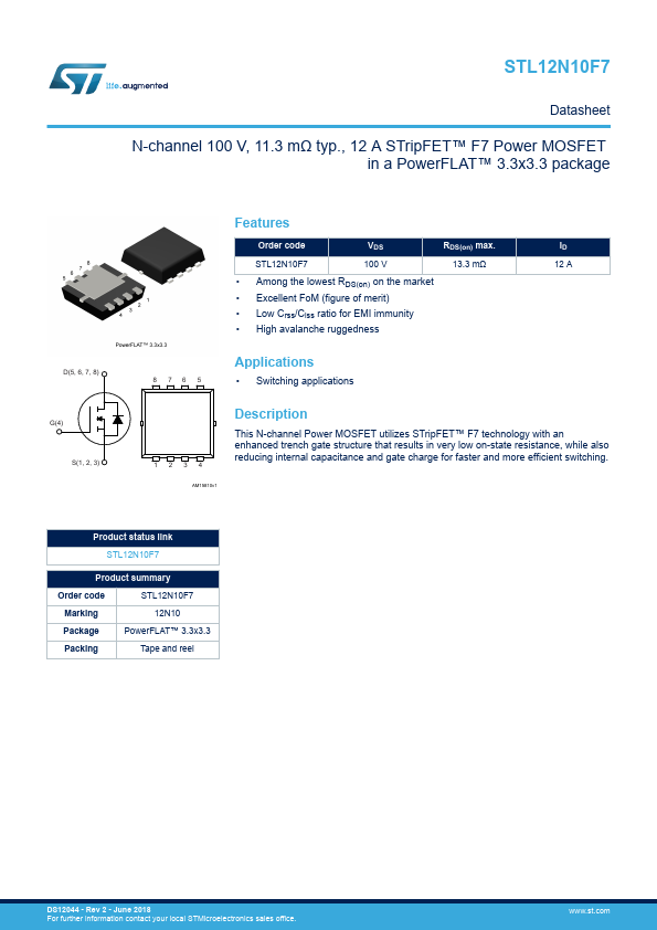 <?=STL12N10F7?> डेटा पत्रक पीडीएफ