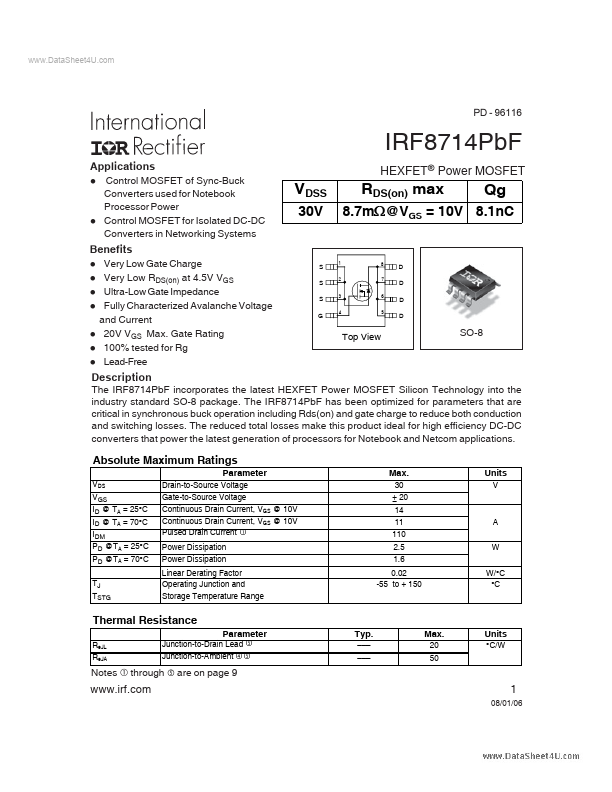 <?=IRF8714PBF?> डेटा पत्रक पीडीएफ