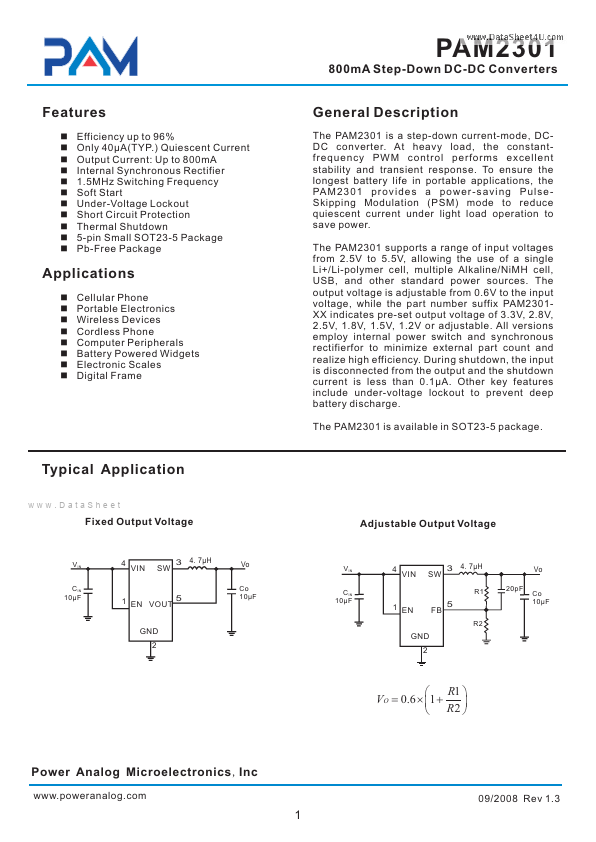 PAM2301 Power Analog Micoelectronics