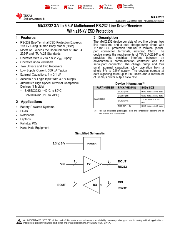 <?=MAX3232?> डेटा पत्रक पीडीएफ